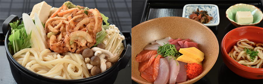 Hot pot noodle 2700 YEN, Sashimi set 2800 YEN